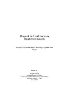 Request for Qualifications Development Services Faculty and Staff Campus Housing Neighborhood