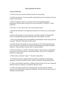 Study Questions for Bio 101  Atoms and Molecules
