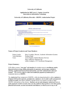 University of California Application for 2007 Larry L. Sautter Award for
