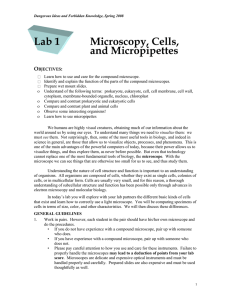 Lab 1 Microscopy, Cells, and Micropipettes O