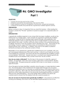 Lab #6: GMO Investigator Part 1  OBJECTIVES