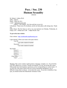 Psyc. / Soc. 230 Human Sexuality