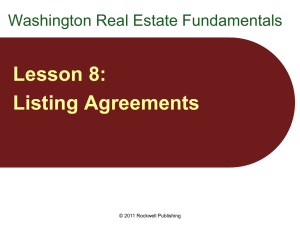 Lesson 8: Listing Agreements Washington Real Estate Fundamentals © 2011 Rockwell Publishing