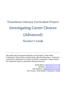 Investigating Career Choices (Advanced) Transitions Literacy Curriculum Project
