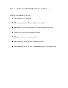 Exam #1 – “Do You Remember?” Study questions  -...  Ch. 1 The Sociological Perspective 