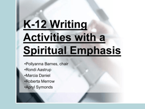 K-12 Writing Activities with a Spiritual Emphasis •Pollyanna Barnes, chair