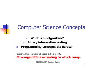 Computer Science Concepts What is an algorithm? Binary information coding