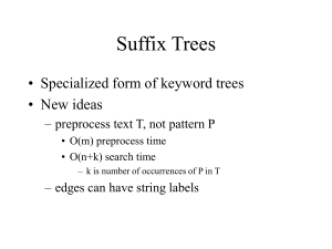 Suffix Trees • Specialized form of keyword trees • New ideas