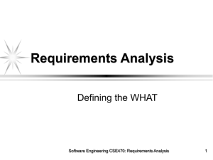 Requirements Analysis Defining the WHAT Software Engineering CSE470: Requirements Analysis 1