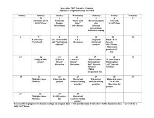 September 2015 Tentative Calendar Additional assignments may be added.  Sunday