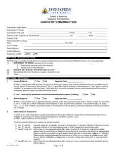School of Medicine Research Administration SUBRECIPIENT COMMITMENT FORM