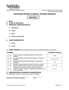 CONTINUING REVIEW OF MEDICAL RECORDS RESEARCH SECTION I
