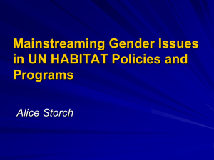 Mainstreaming Gender Issues in UN HABITAT Policies and Programs Alice Storch