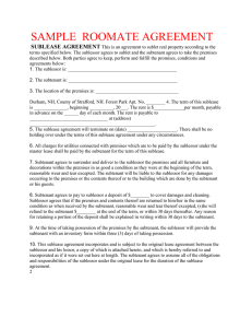 SAMPLE  ROOMATE AGREEMENT SUBLEASE AGREEMENT