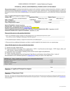JOHNS HOPKINS UNIVERSITY - Limited Submission Programs INTERNAL APPLICATION/PROPOSAL/NOMINATION COVER SHEET