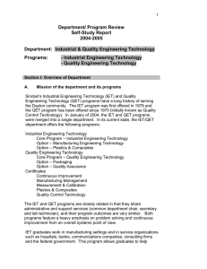 Department/ Program Review Self-Study Report 2004-2005 Department:  Industrial &amp; Quality Engineering Technology
