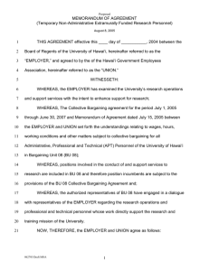 MEMORANDUM OF AGREEMENT (Temporary Non-Administrative Extramurally Funded Research Personnel)