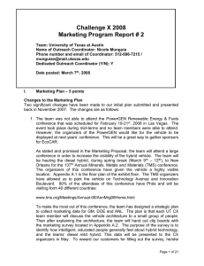 Challenge X 2008 Marketing Program Report # 2