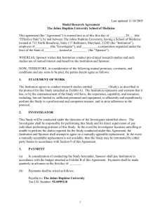 Last updated 11/18/2005  Model Research Agreement