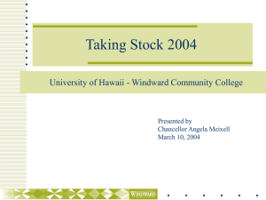 Taking Stock 2004 University of Hawaii - Windward Community College Presented by