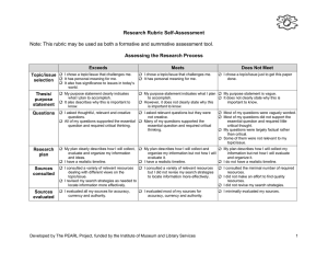 Research Rubric Self-Assessment  Assessing the Research Process