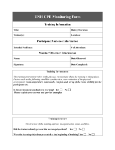 UNH CPE Monitoring Form Training Information Participant/Audience Information Monitor/Observer Information