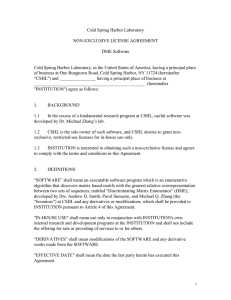 Cold Spring Harbor Laboratory  NON-EXCLUSIVE LICENSE AGREEMENT DME Software