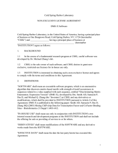 Cold Spring Harbor Laboratory  NON-EXCLUSIVE LICENSE AGREEMENT DME-X Software