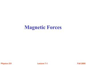 Magnetic Forces Fall 2008 Physics 231 Lecture 7-1