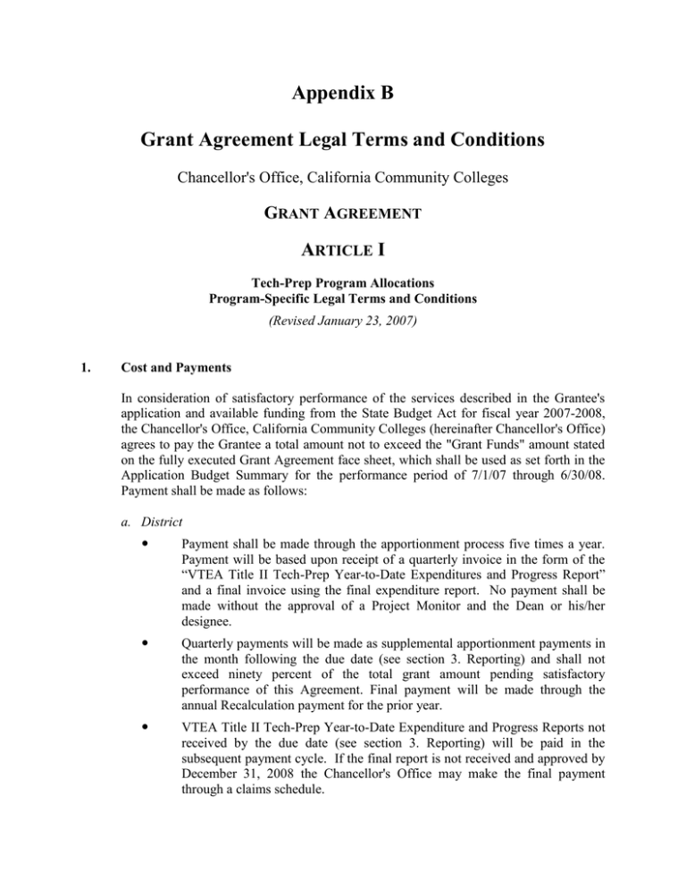 Appendix B Grant Agreement Legal Terms And Conditions A