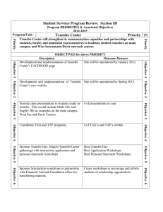 Student Services Program Review:  Section III Transfer Center Priority  #1