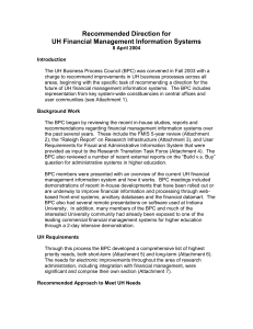 Recommended Direction for UH Financial Management Information Systems