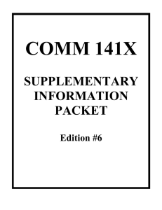 COMM 141X SUPPLEMENTARY INFORMATION PACKET