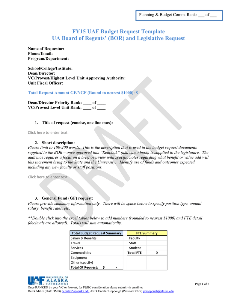 Annual Budget Request Template HQ Printable Documents