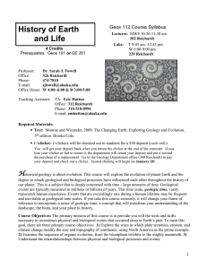 History of Earth and Life  Geos 112 Course Syllabus