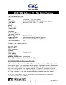 CAH F243 Culinary IV – Ala Carte Cookery