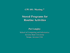 Stored Programs for Routine Activities CPI 101: Meeting 7 Pat Langley