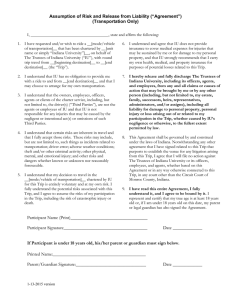 (“Agreement”) Assumption of Risk and Release from Liability  (Transportation Only)