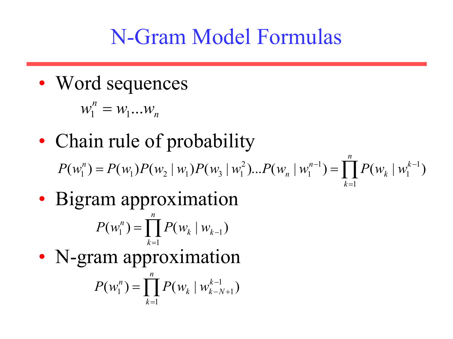N Gram Model Formulas Word Sequences