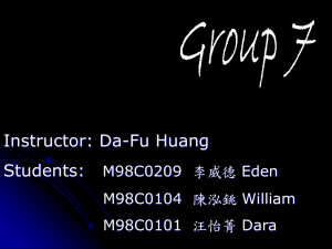 Instructor: Da-Fu Huang Students: M98C0209  李威德 Eden M98C0104  陳泓銚 William