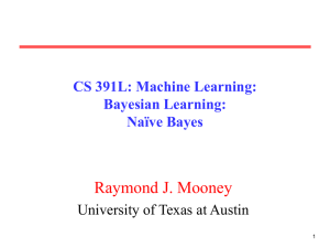 Raymond J. Mooney CS 391L: Machine Learning: Bayesian Learning: Naïve Bayes