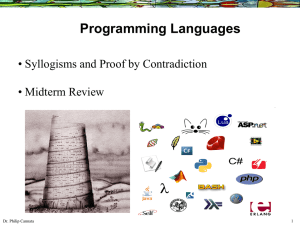 Programming Languages • Syllogisms and Proof by Contradiction • Midterm Review