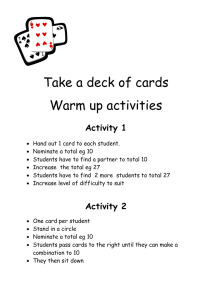 Take a deck of cards Warm up activities  Activity 1