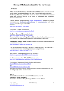 History of Mathematics in and for the Curriculum 1. Websites