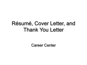 Résumé, Cover Letter, and Thank You Letter Career Center