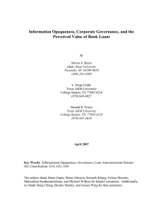 Information Opaqueness, Corporate Governance, and the Perceived Value of Bank Loans