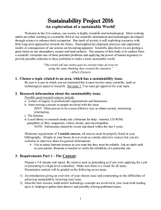 Sustainability Project 2016 An exploration of a sustainable World!