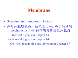 Membrane • Structure and Function in Detail • 探討細胞膜表面一些訊息（signals）的機制 （mechanisms）-如何偵測與傳送至細胞內