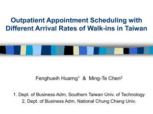 Outpatient Appointment Scheduling with Different Arrival Rates of Walk-ins in Taiwan