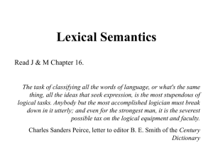 Lexical Semantics Read J &amp; M Chapter 16.